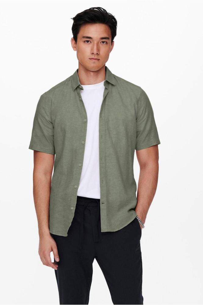 ONSCAIDEN SS SOLID LINEN SHIRT NOOS 22009885 Swamp